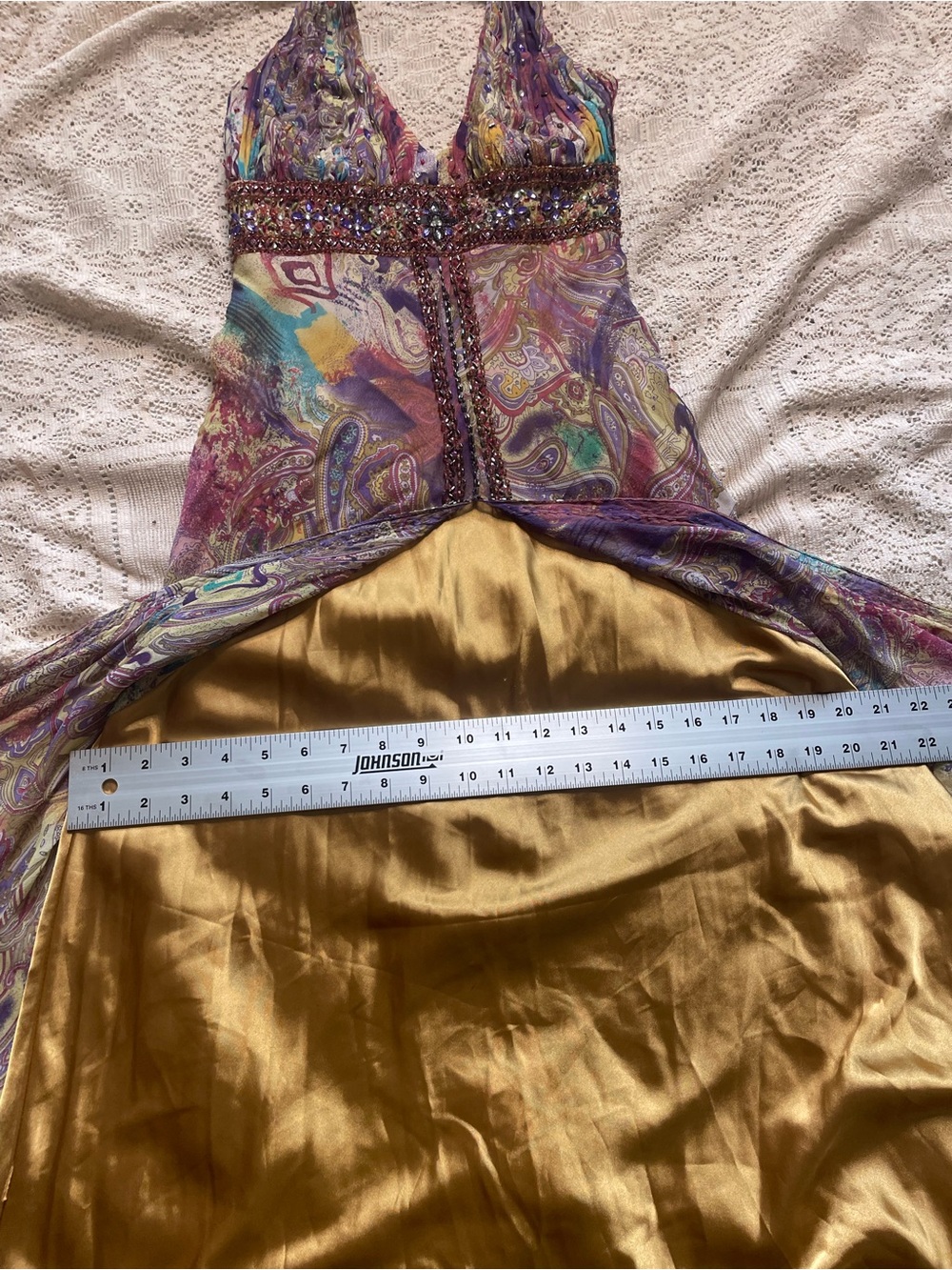 Y2K Sue Wong Paisley Print Halter Maxi Dress with Beaded Waist - Picture 9 of 10